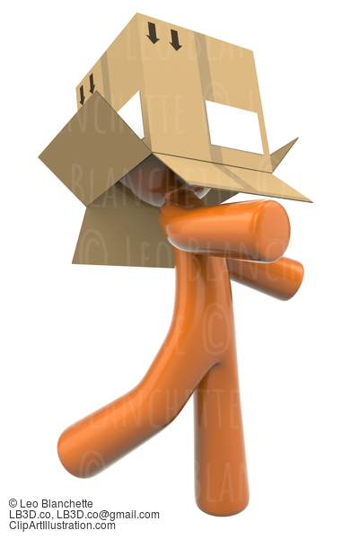 3D Orange Man With Box On Head #23208