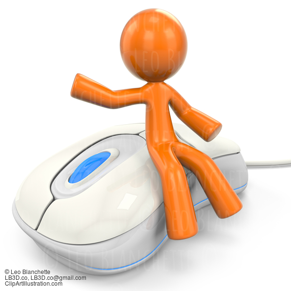 3D Orange Man Sitting On Computer Mouse #23210