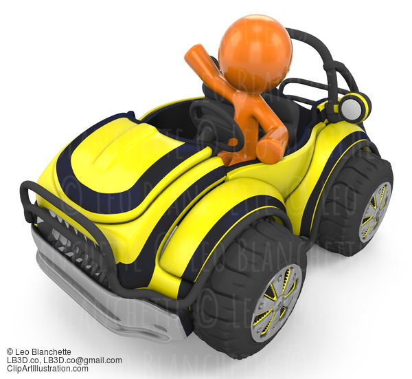 3D Orange Man Sitting In Sports Vehicle/Car #23213