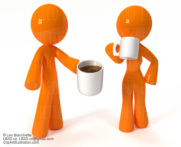 3D Orange Man And Woman Drinking Coffee #23215