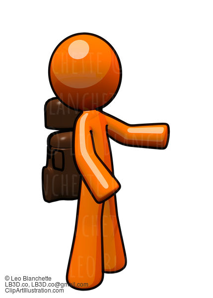 3D Orange Man Backpacker, Ready To Hike #23223