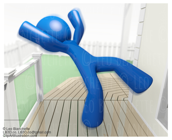 3D Blue Man Falling Down Injury Illustration #23339