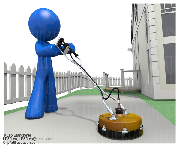 3D Blue Man With Concrete Cleaner #23340