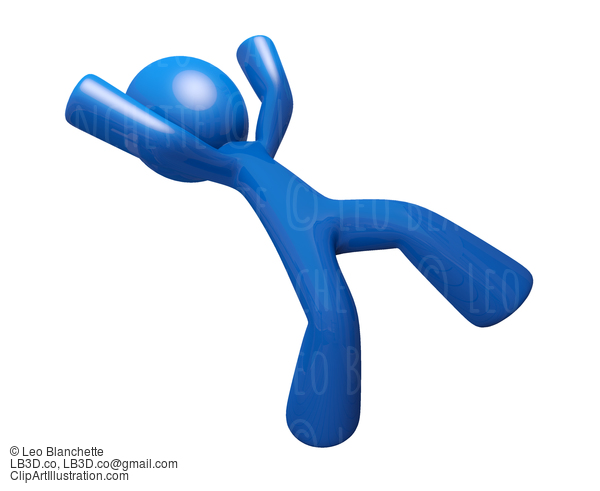 3D Blue Man Falling Down Injury Illustration #23341