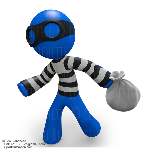 3D Blue Man Thief Running With Bag Of Loot #23348