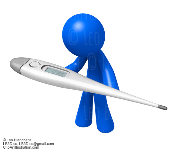 3D Blue Man With Digital Thermometer #23351