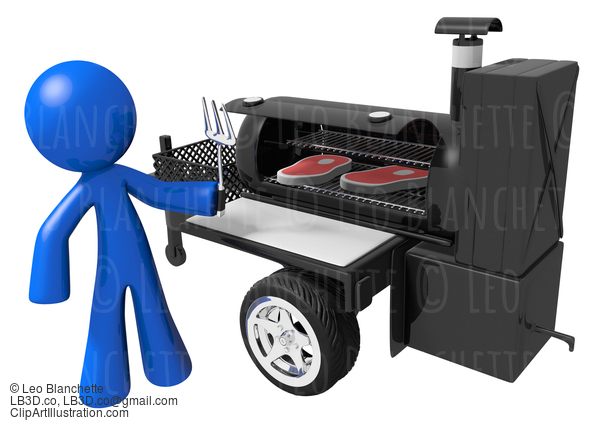 Bbq Smoker Mobile Grill And Man Preparing Food #23354