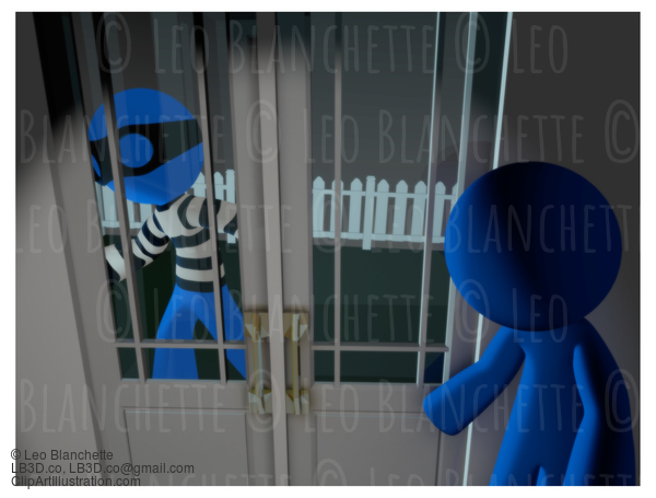 3D Blue Man Thief Ready To Break In And Steal. #23355