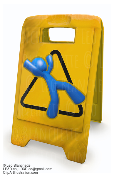 3D Blue Man Yellow Caution Sign #23356