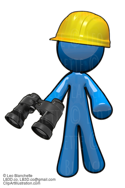 3D Blue Man Surveyer Holding Binoculars #23357