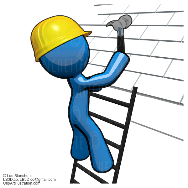 3D Blue Man Working On Roof, Roofer Professional #23363