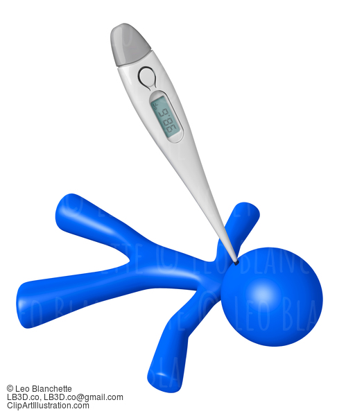 3D Blue Man With Digital Thermometer #23368