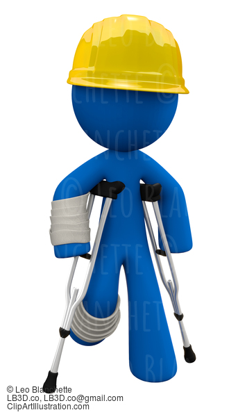 Injured 3D Man With Crutches And Hard Hat, Workplace Safety Concept #23369