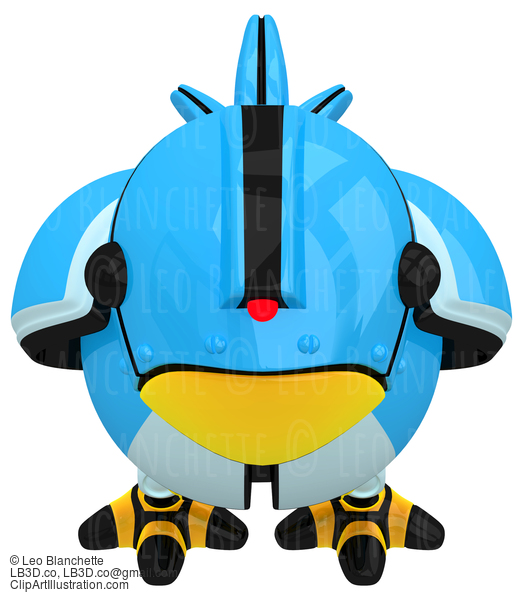 Little Blue Social Network Marketing Bird Robot Character Front View #23243