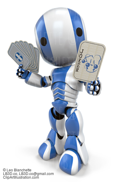 Blue Robot Holding Joker Card #23430