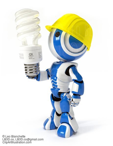 Robot With Hard Hat And Energy Saver Bulb #23433