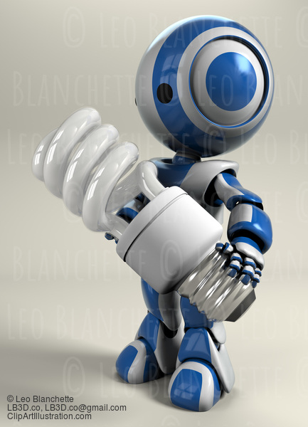 Blue Robot Holding Compact Light Bulb #23456