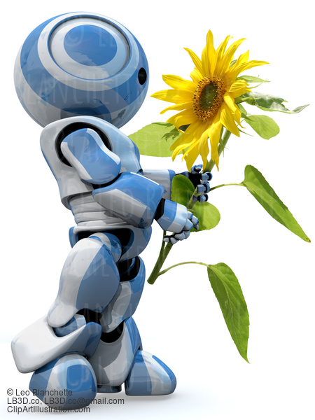 Glossy 3D Robot Holding Flower #23458