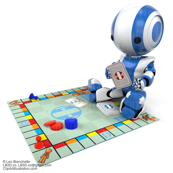 Blue Robot Playing Board Game #23478