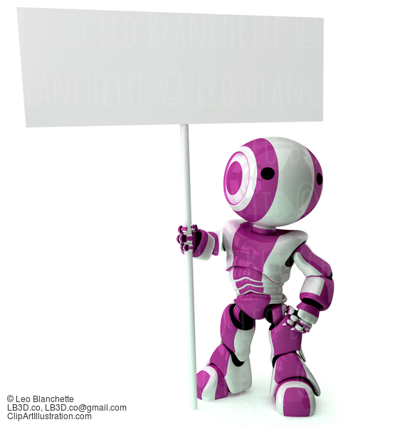 Glossy Pinkish Robot Standing Holding Sign #23482