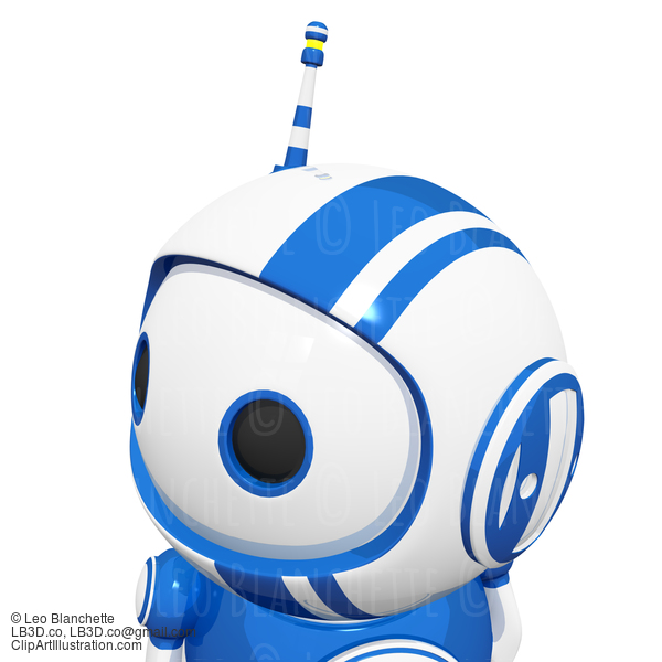3D Cute Blue Robot With Antennae Looking Left And Observing #23311