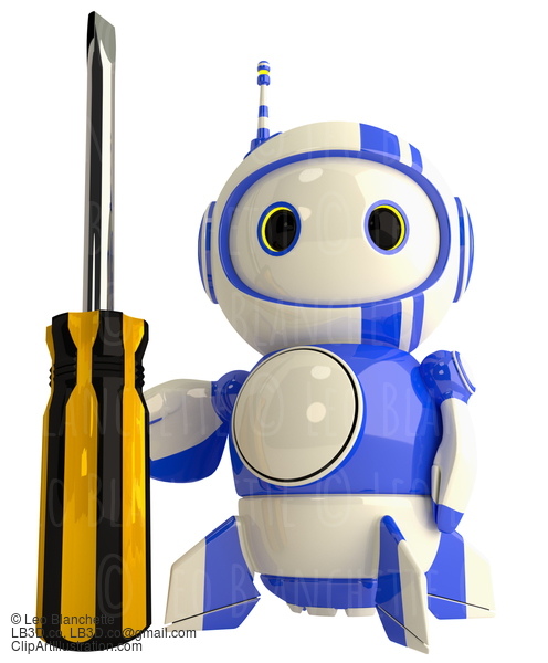 Cute Blue Robot Holding Screwdriver #23313