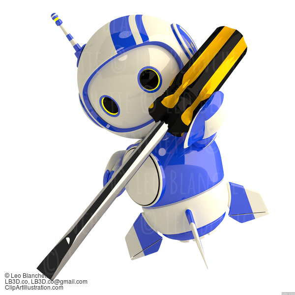 Cute Blue Robot With Screwdriver #23316