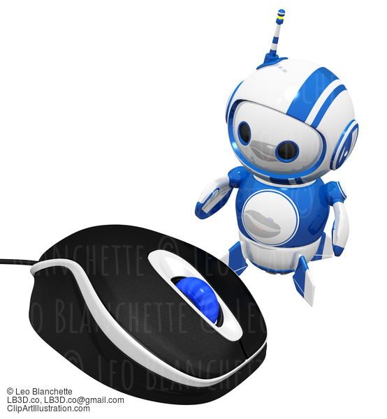 3D Cute Blue Robot With Computer Mouse #23319