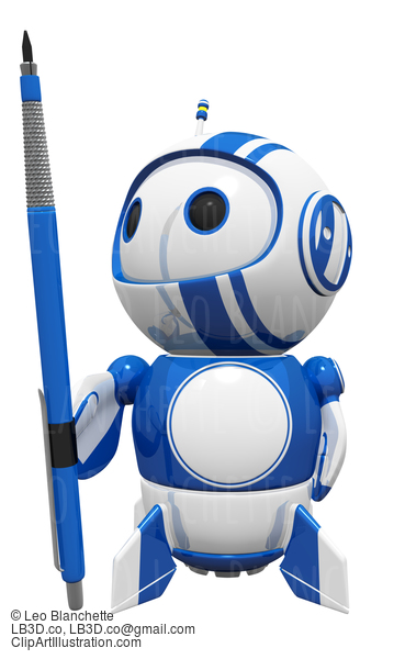 3D Cute Blue Robot Holding Drafting Pencil #23321