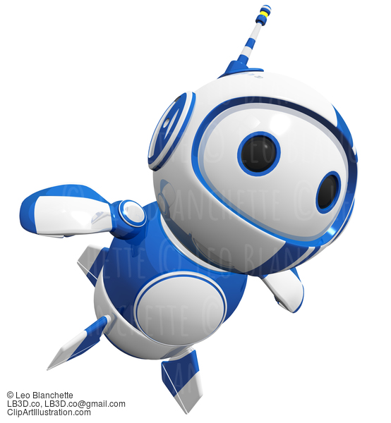 3D Cute Blue Robot Flying Like A Hero #23325