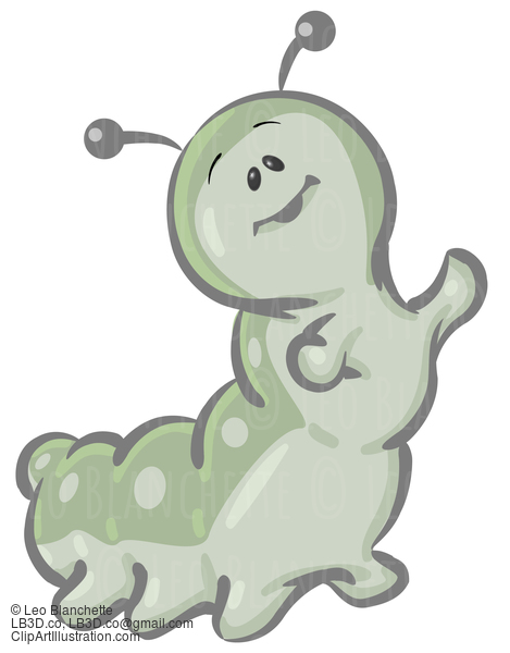 Clipart Illustration Of A Cute Green Caterpillar Character Waving His Arms And Smiling #23539