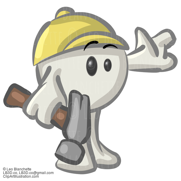 Clipart Illustration Of A White Konkee Character Construction Worker In A Hardhat, Holding A Hammer #23541