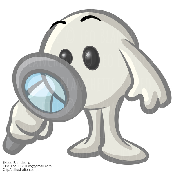 Clipart Illustration Of A White Konkee Character Inspecting With A Magnifying Glass #23550