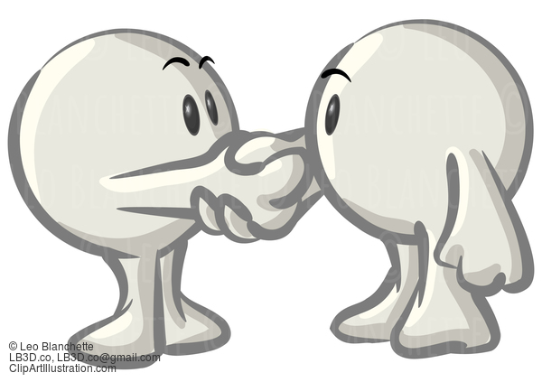 Clipart Illustration Of White Konkee Characters Shaking Hands #23554