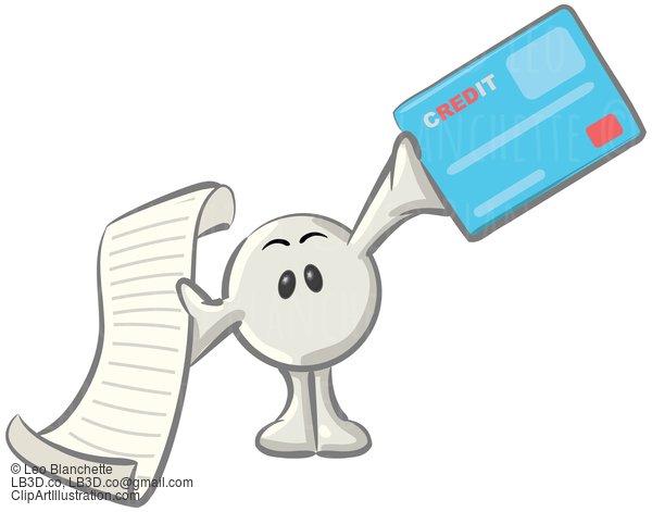 Clipart Illustration Of A White Konkee Character Holding A Receipt And A Blue Credit Card #23555