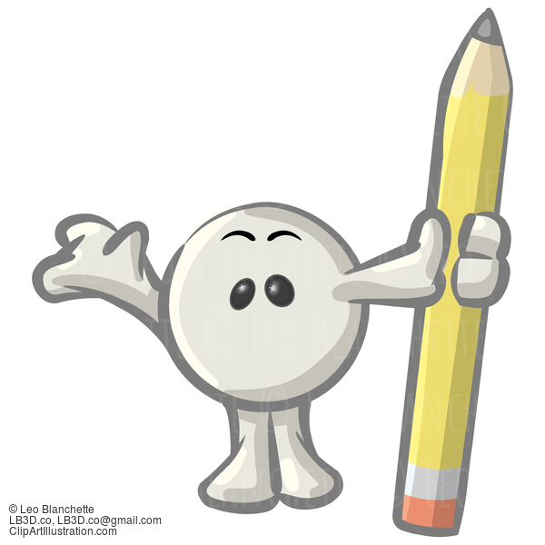 Clipart Illustration Of A White Konkee Character Standing With A Pencil #23560