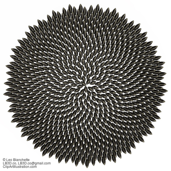 Clipart 3D Fibonacci Golden Ratio Circle Of Sunflower Seeds - Royalty Free Cgi Illustration #23660