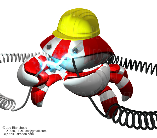 Scutter Crab Robot Repairing Power Cable With Hard Hat #23371