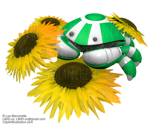 Little Crab Robot With Sunflowers #23382