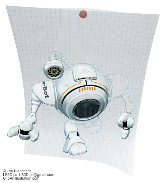 Robot Web Cam Emerging From Graph Paper #23605