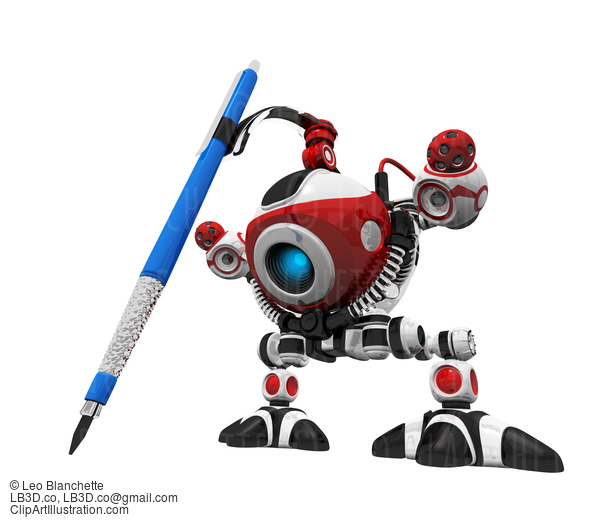 Designer Robot With Mechanical Pencil With Pencil Extreme Perspective #23570