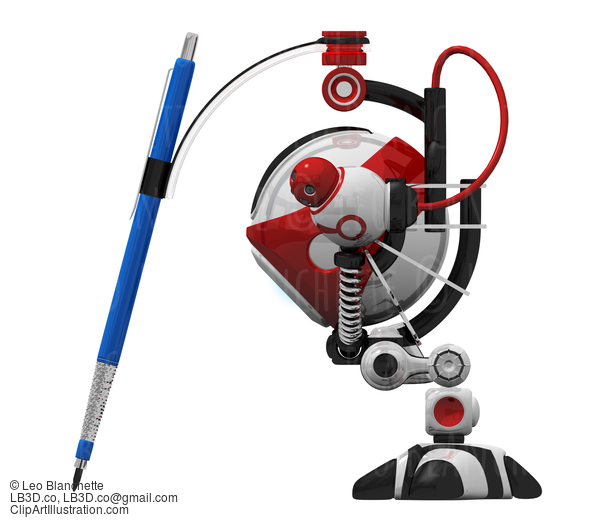 Designer Robot With Mechanical Pencil Side Orthographic View. #23577