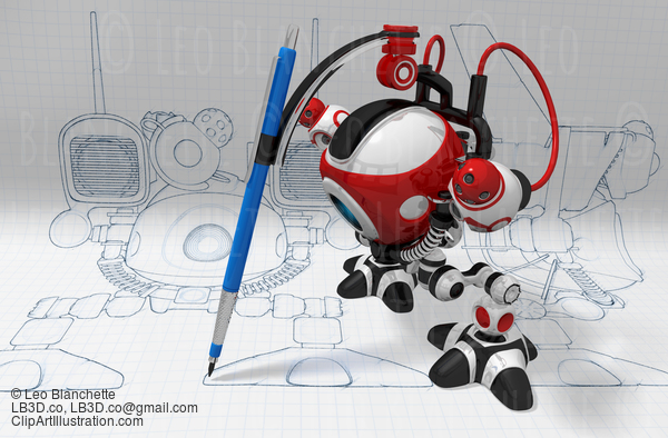 Designer Robot With Mechanical Pencil Plotting Plans #23578