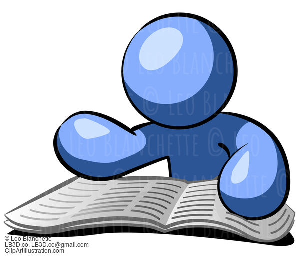 Blue Man Reading Newspaper #23845