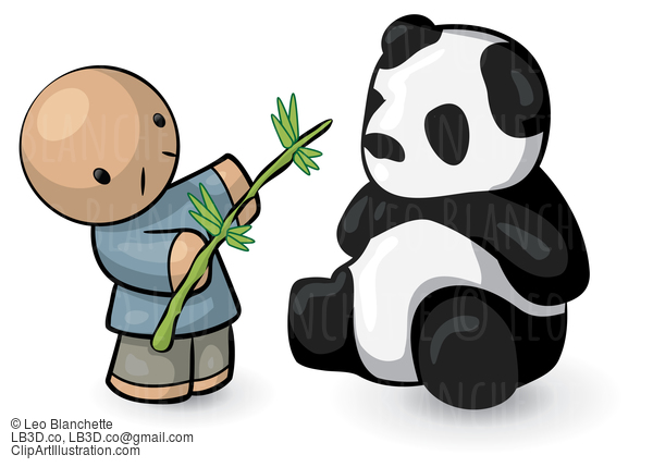 Chinese Man Feeding Panda Bamboo #23728