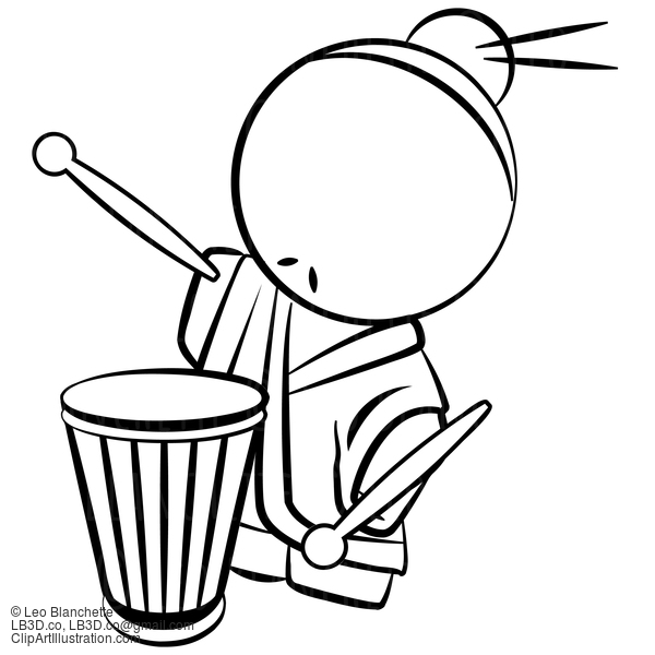 Line Drawing Of Japanese Man Playing Drums #23733