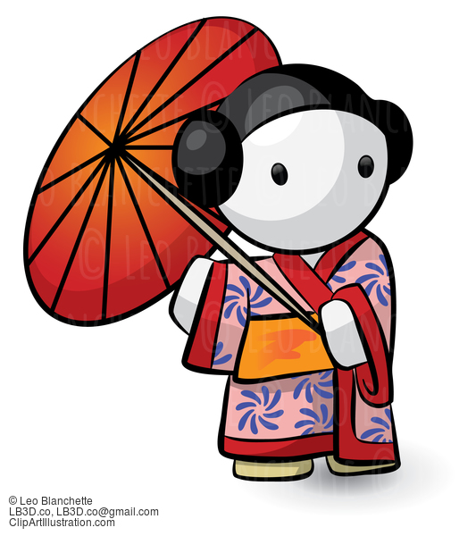 Geisha Holding Umbrella In Kimono Looking Cute #23737