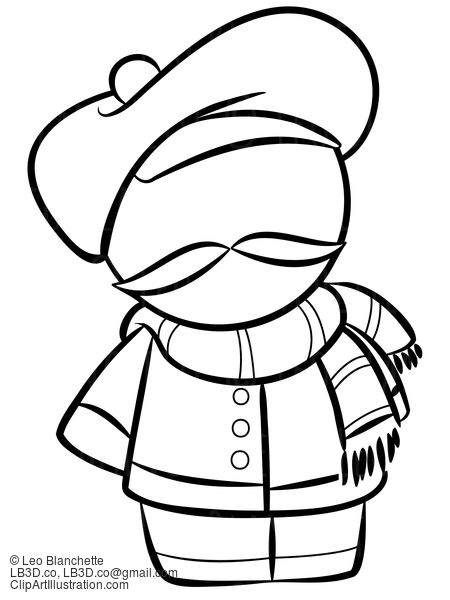 Line Drawing Of French Man With Scarf #23739