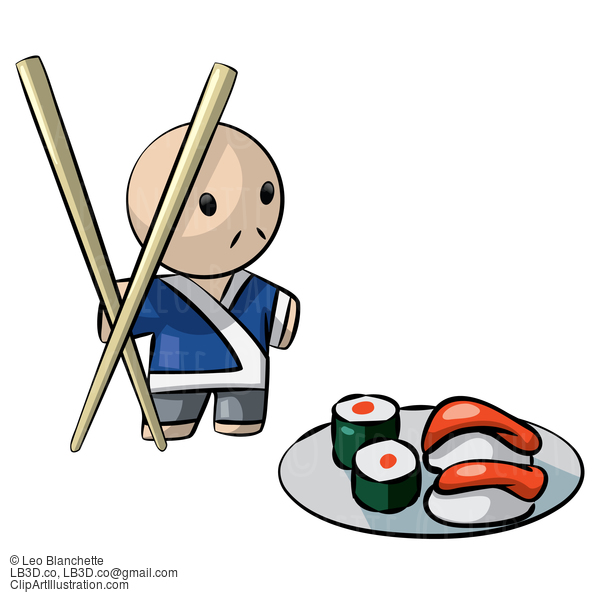 Japanese Chef Serving Sushi With Giant Chopsticks #23740