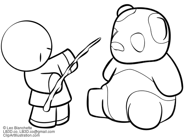 Line Drawing Of Chinese Man Feeding Panda #23744